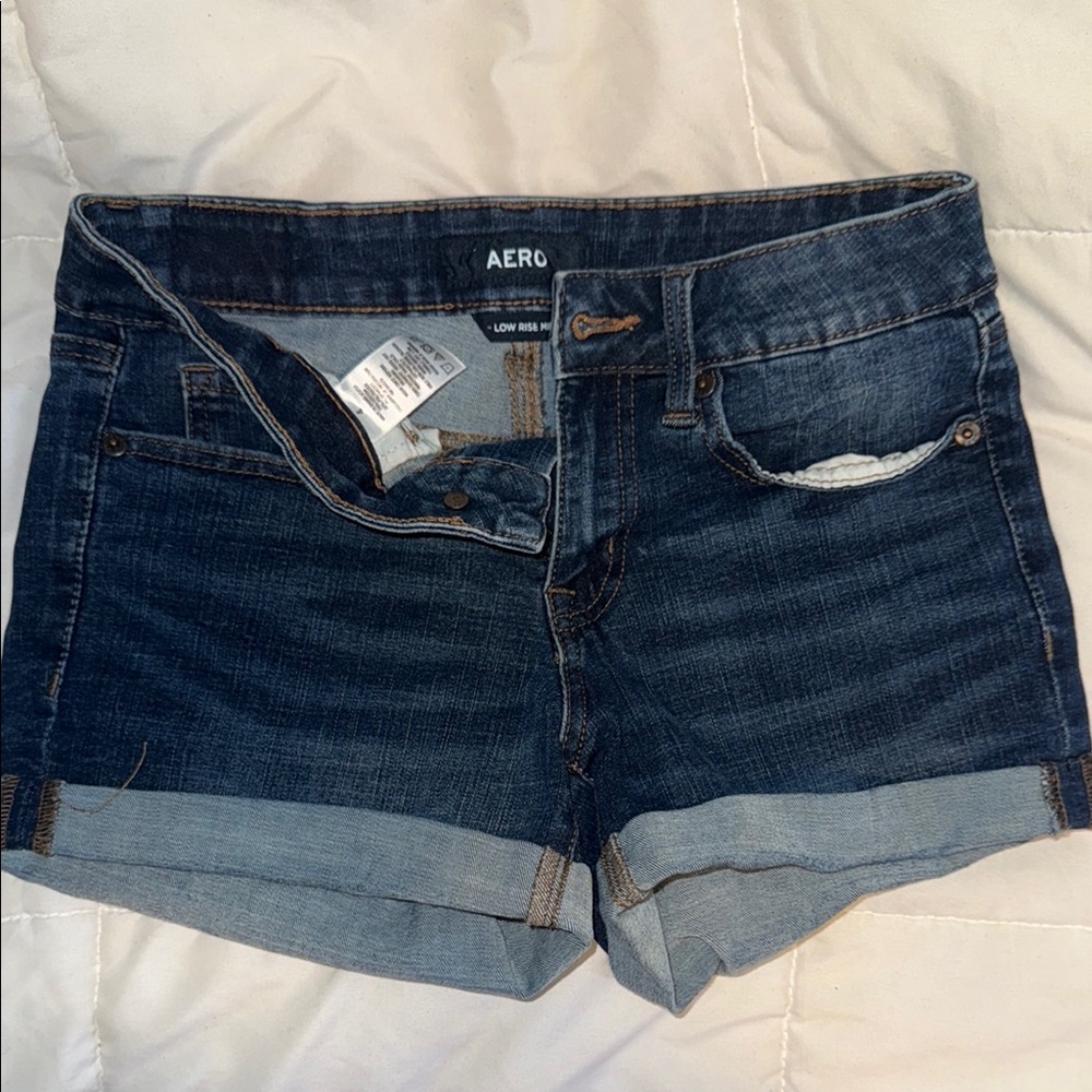 Aeropostale Blue Jean Shorts Mid-Rise Distressed